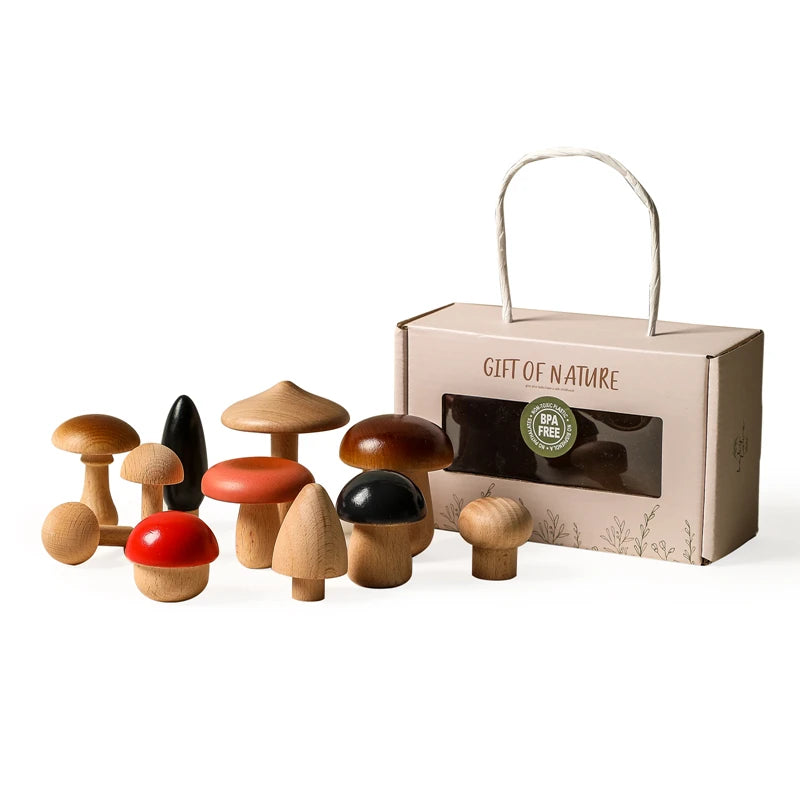 Jeu d’eveil Champignon - Set de Champignon Bois - Jeu D’eveil bébé
