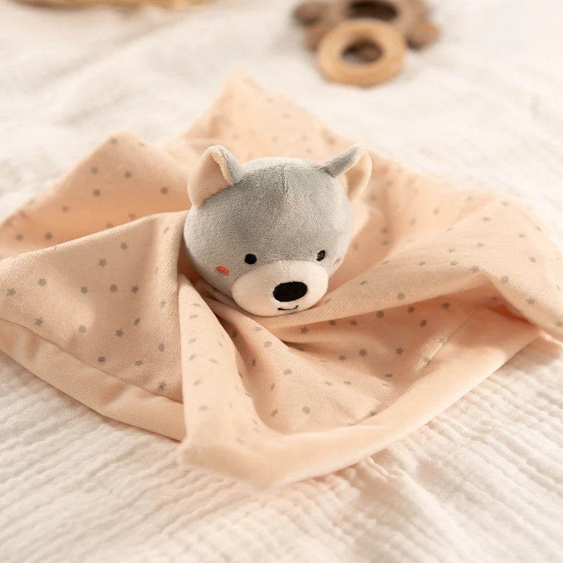 Doudou Bébé Tout doux en polyester avec un adorable motif cartoon, parfait pour les bébés de 1 à 3 ans.
