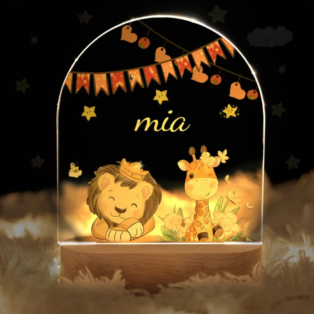 Veilleuse bébé Personnalisée Animaux de la Savane - 1 Couleur / Lion et Girafe - Veilleuse bébé