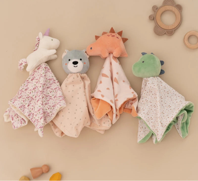 Doudou Bébé Tout doux en polyester, personnages mignons, parfait pour les bébés de 1 à 3 ans.