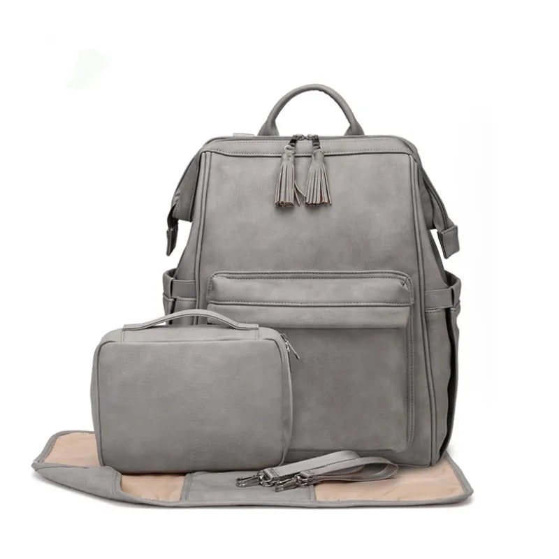 Sac à Langer Cuir Luxe - Gris - Sac à Langer