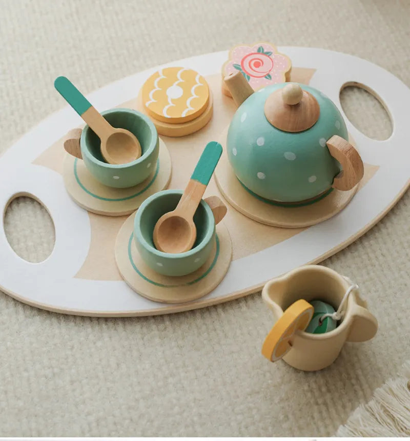 Service à Thé En Bois - Bleu Ciel - Jouet En bois bébé