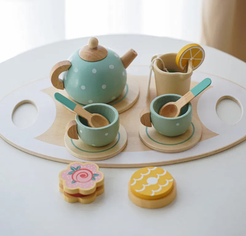 Service à Thé En Bois - Bleu Ciel - Jouet En bois bébé
