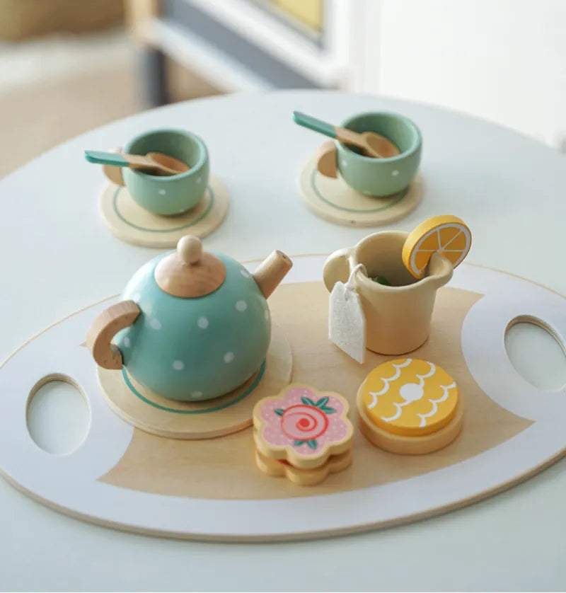 Service à Thé En Bois - Bleu Ciel - Jouet En bois bébé