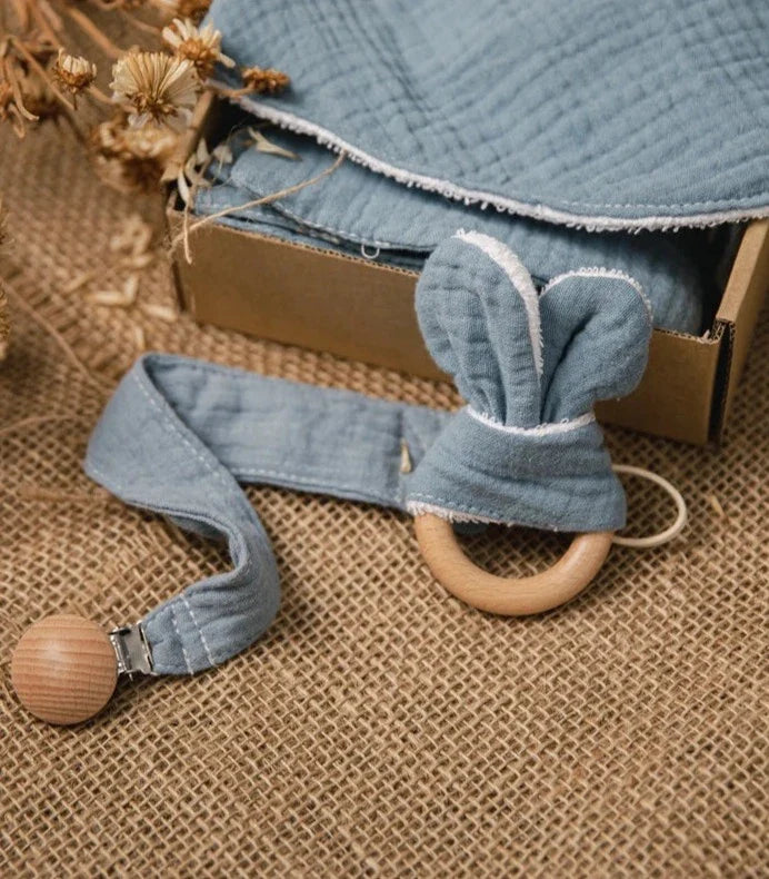Set Bavoir + Hochet et Attache tétine - Coffrets Cadeaux bébé