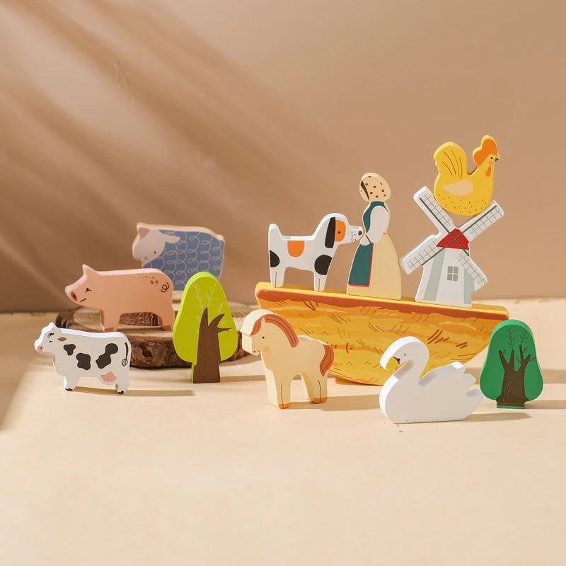 Jeu Animaux de la Ferme en bois, idéal pour les enfants de 0 à 12 ans, disponible chez NoEnName_Null.