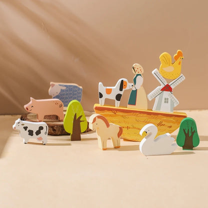 Jeu Animaux de la Ferme en bois, idéal pour les enfants de 0 à 12 ans, disponible chez NoEnName_Null.
