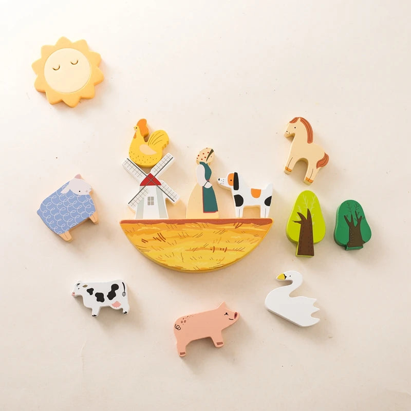 Jeu Animaux de la Ferme en bois, parfait pour stimuler l'imagination des enfants. Disponible chez NoEnName_Null.