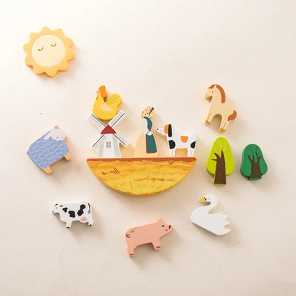 Jeu Animaux de la Ferme en bois, parfait pour stimuler l'imagination des enfants. Disponible chez NoEnName_Null.