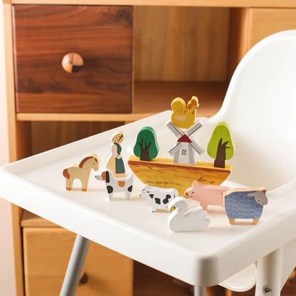 Jouets colorés en bois du Jeu Animaux de la Ferme, idéals pour les enfants de tous âges, disponibles chez NoEnName_Null.