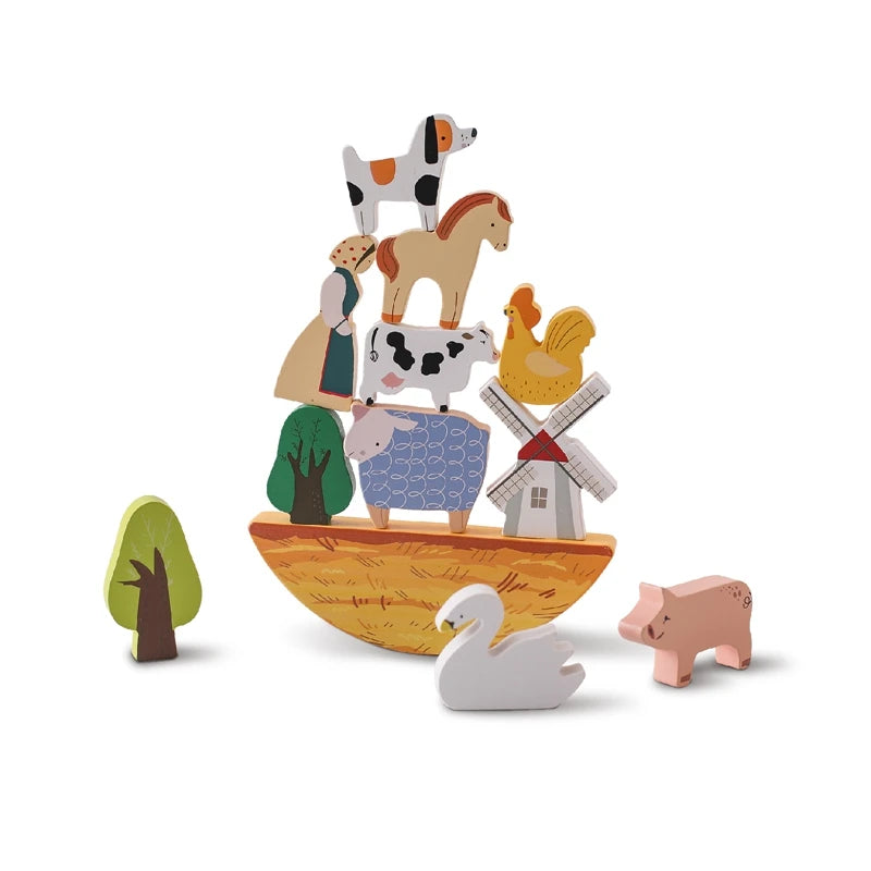 Jeu Animaux de la Ferme en bois, idéal pour divertir les enfants avec des animaux colorés et nature.