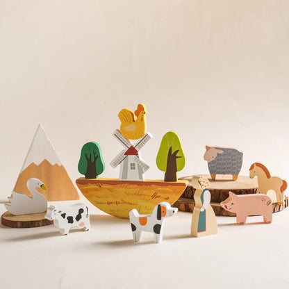 Jeu Animaux de la Ferme en bois, parfait pour les enfants de 4 à 12 ans, disponible chez NoEnName_Null.